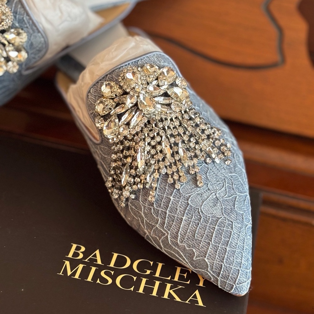 Badgley Mischka Women's Farley Blue Embellished Mules - Picture 5 of 16